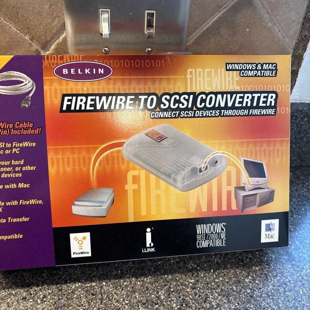 BRAND NEW SEALED WINDOWS 98SE / 2000/ ME Belkin F5U541 FireWire to SCSI Adapter